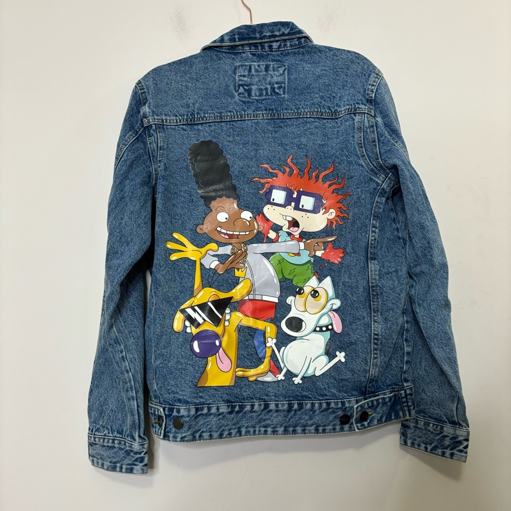 Members Only Blue Jean Jacket with Cartoon Design